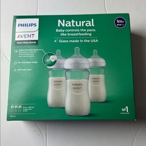New 3 Pack 8oz Glass Phillips Avent Natural Baby Bottle 1 month+ Flow